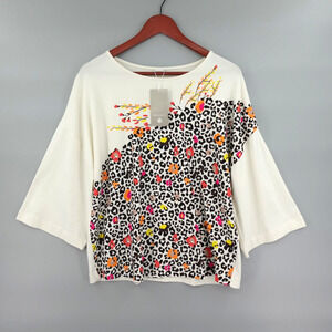 MADELEINE Top Womens 14 Cream Leopard Print Boxy Modest
